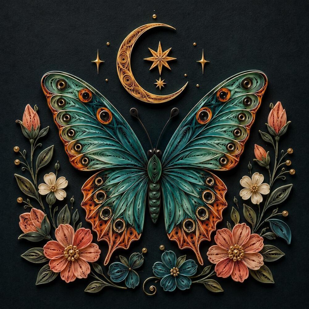 8x8 Framed Quilled Butterfly Art Print – Celestial Floral Wall Decor